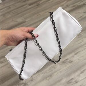 DANIER Chain Strap Italian Leather Shoulder Bag Clutch White